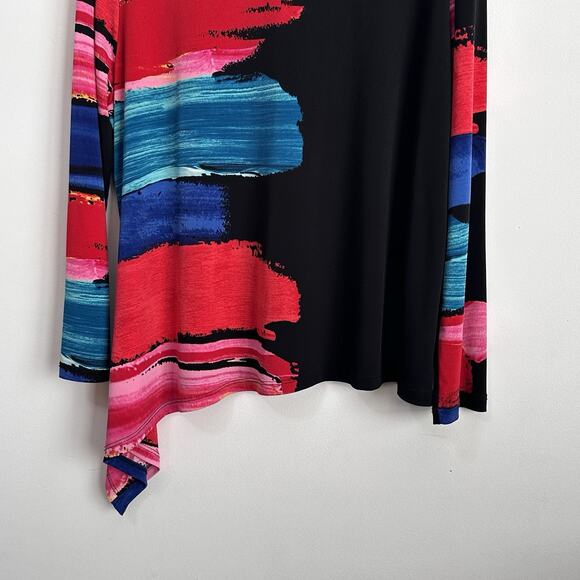 Clara Sun Woo Paint Stroke Tunic Top 1X Plus Asymmetric Hem Long Sleeve Art Knit - Picture 8 of 10